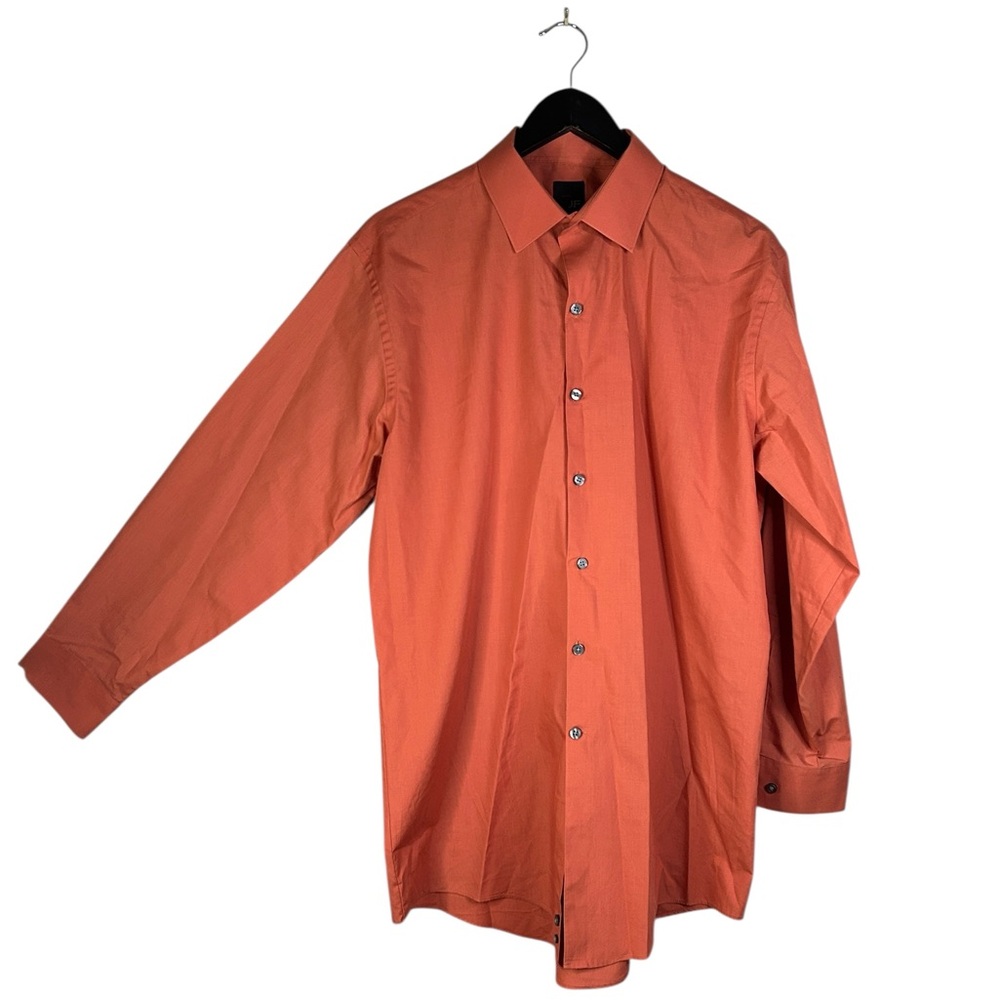Preppy Collegiate Orange Ultra Comfort Modern Fit Business Casual Button-Up Sz L